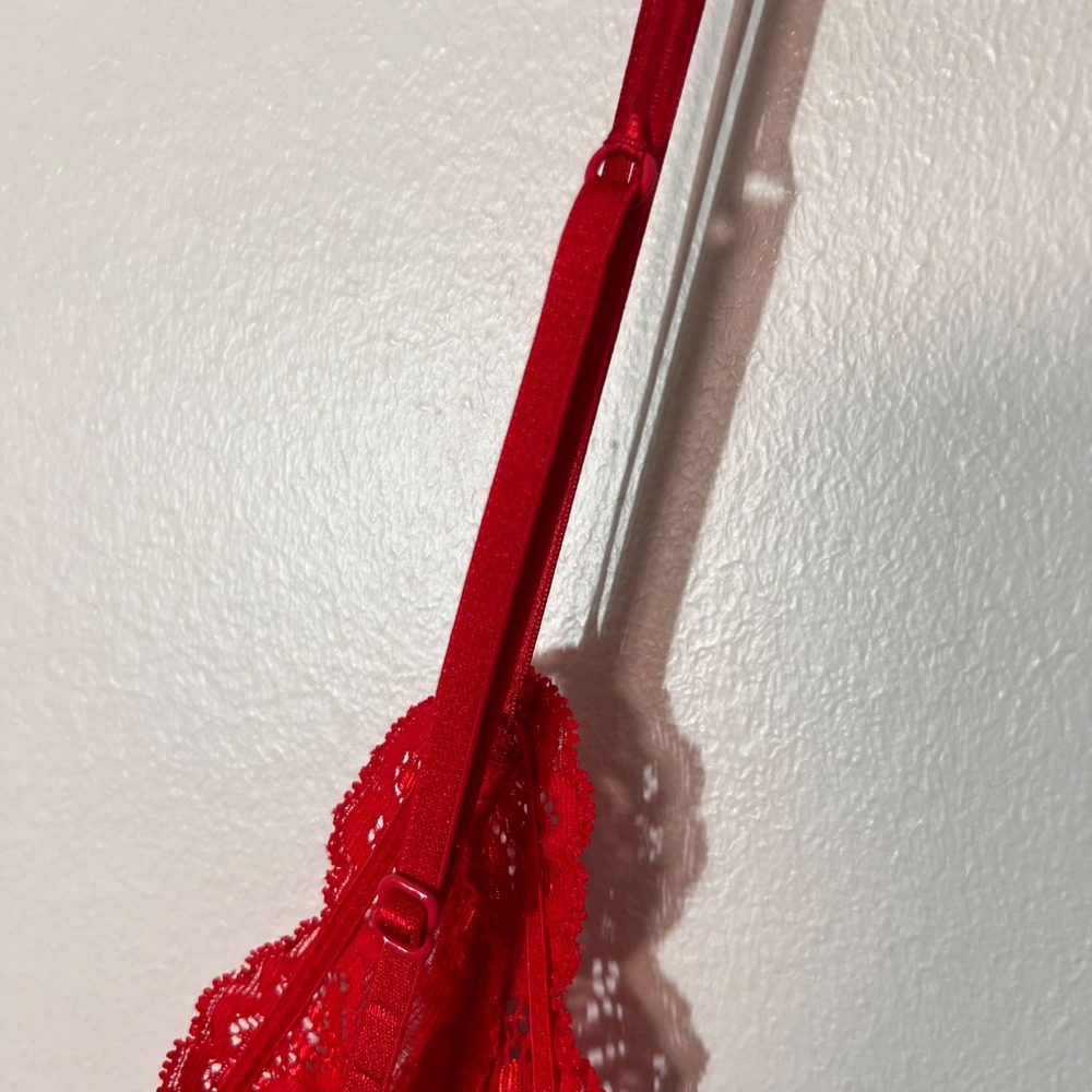 Victorias Secret Very Sexy Lingerie Lace Satin Teddy Sheer Babydoll Top Red XS - Picture 14 of 16